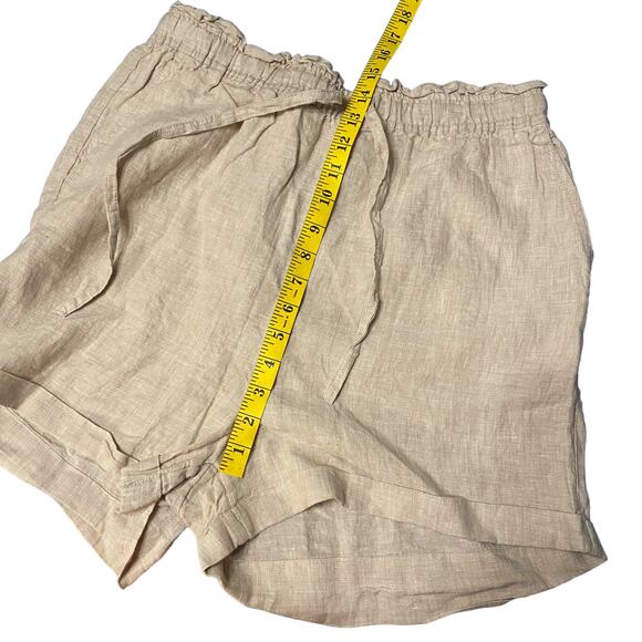 C&C CALIFORNIA Shorts L 100% Linen Beige Elastic Waist Pockets Classic - Picture 4 of 8